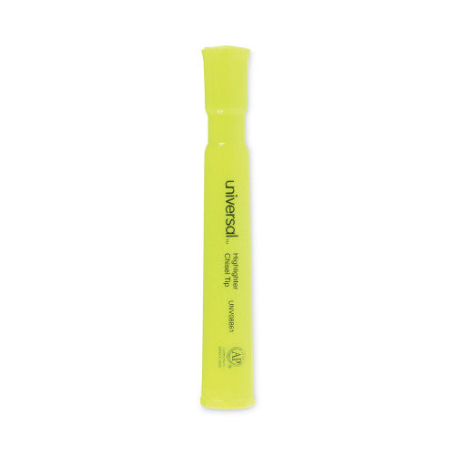 Universal Desk Highlighters, Fluorescent Yellow Ink, Chisel Tip, Yellow Barrel, Dozen
