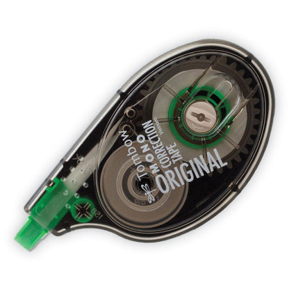 Tombow MONO Correction Tape, Gray/Clear Applicator, 0.17" x 394", White Tape, 10/Pack