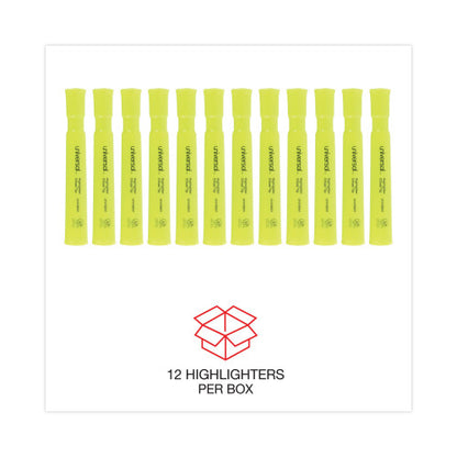 Universal Desk Highlighters, Fluorescent Yellow Ink, Chisel Tip, Yellow Barrel, Dozen