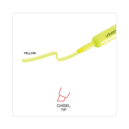 Universal Desk Highlighters, Fluorescent Yellow Ink, Chisel Tip, Yellow Barrel, Dozen